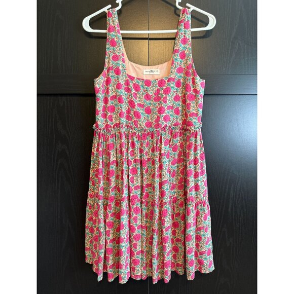 Natural Life Anna Tiered Pink Puff Floral Sleeveless Mini Dress XS Pockets Boho - Picture 1 of 7